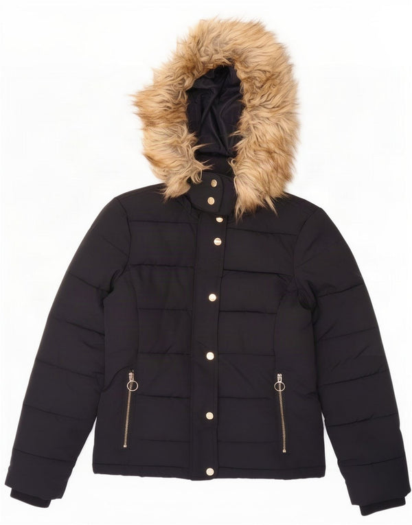 Topshop Veste matelassée surdimensionnée à capuche pour femme UK 10 Small Bleu marine