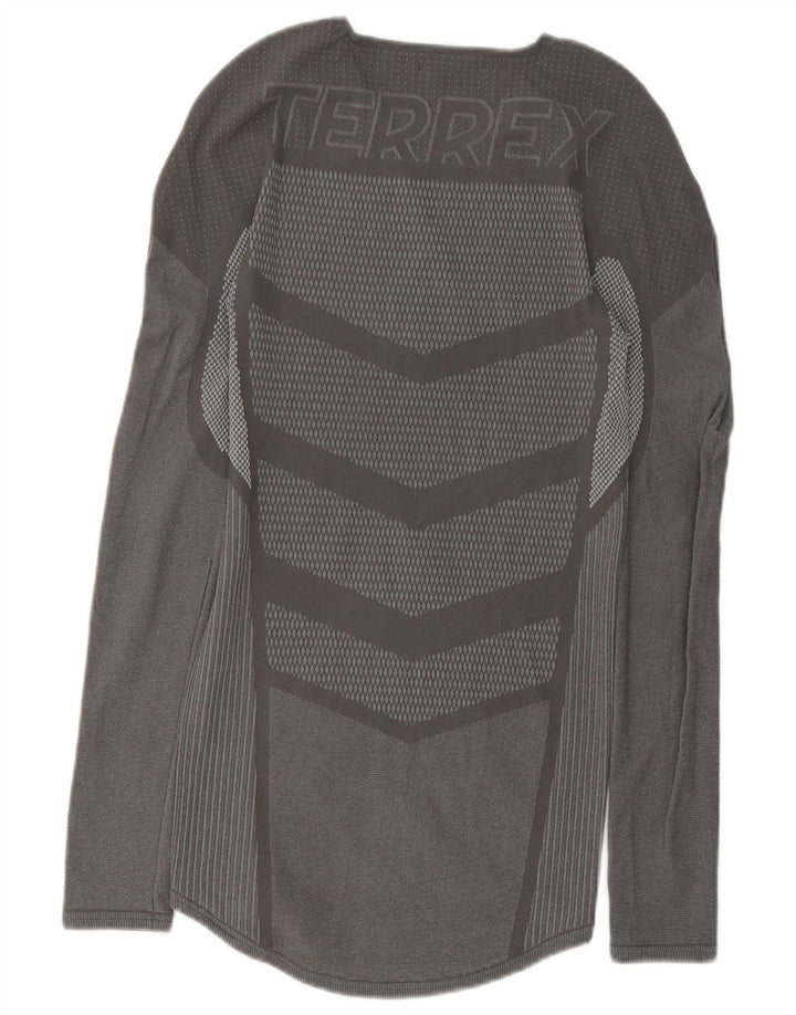 Top Adidas Terrex Graphic da uomo a maniche lunghe in poliestere geometrico grigio medio
