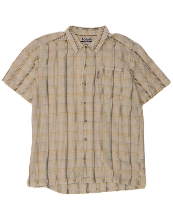 Columbia Mens Short Sleeve Shirt Large White Check Cotton