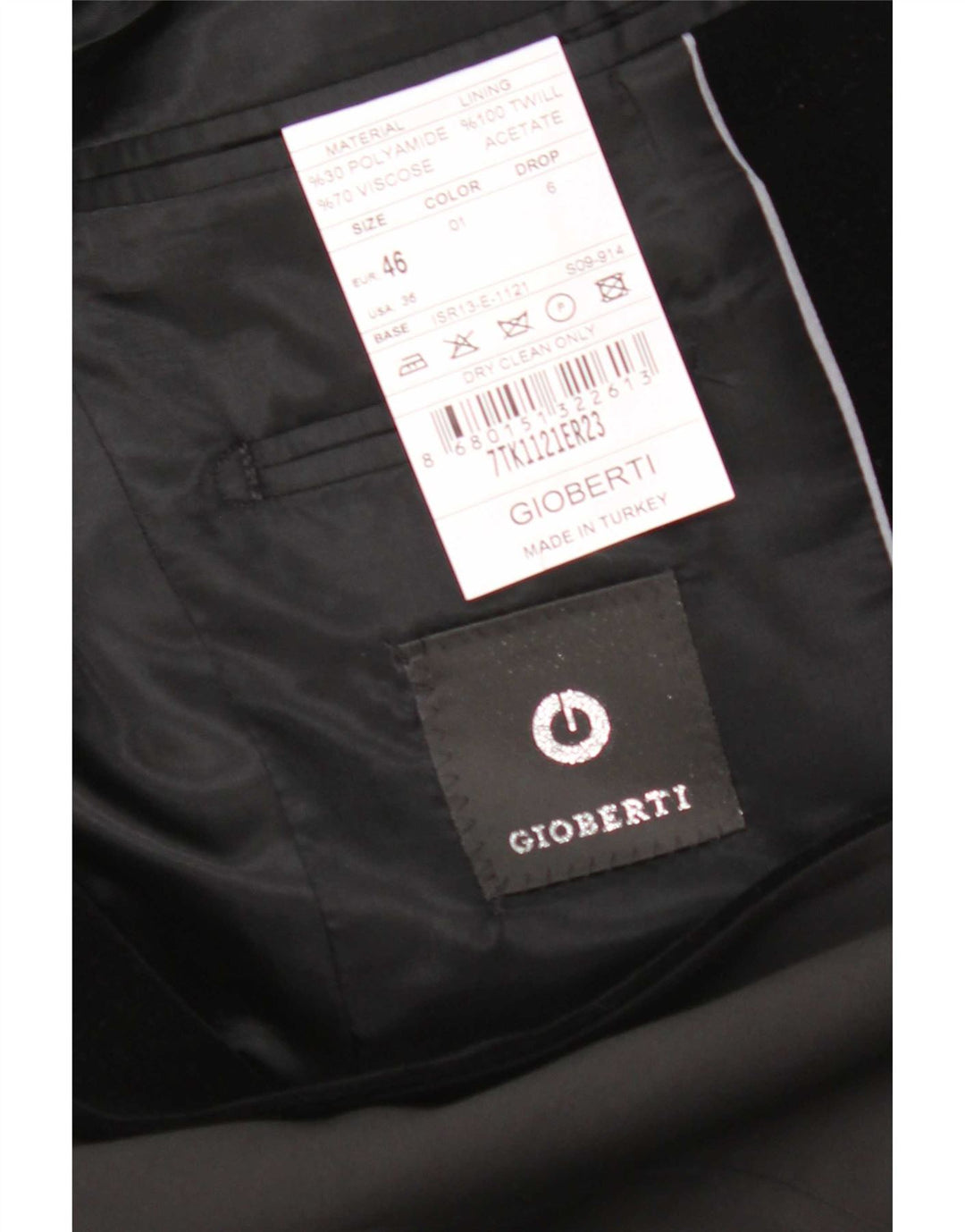 Gioberti Ανδρικό σακάκι σακάκι με 1 κουμπί EU 46 Small Black Viscose
