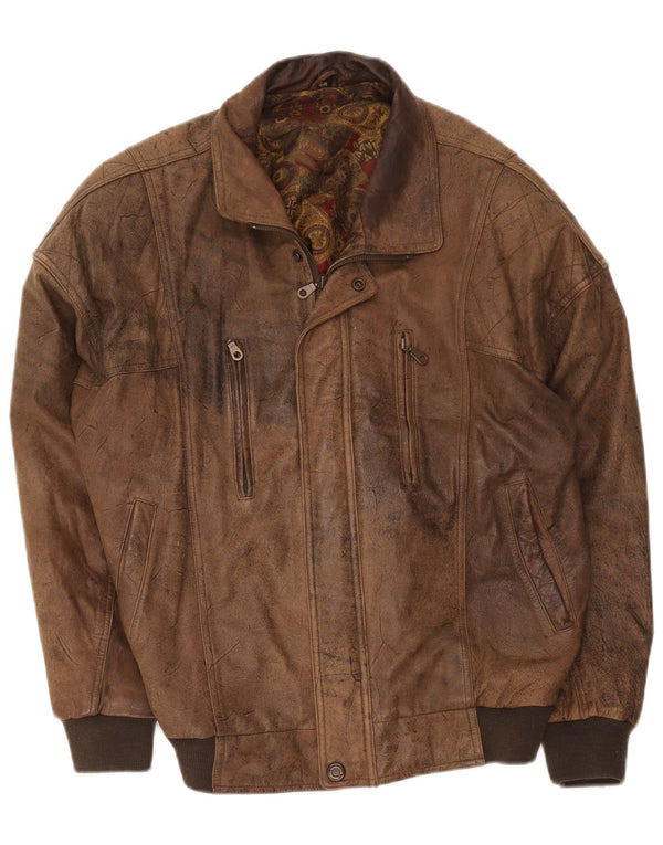 Veste Bomber En Cuir Homme Vintage IT 54 2XL Marron