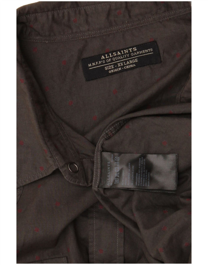 All Saints Herrenhemd 2XL grau gefleckte Baumwolle