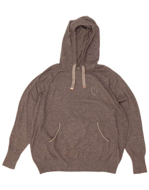 Oasis Womens Hooded Jumper Sweater UK 14 Medium Grey Flecked Viscose