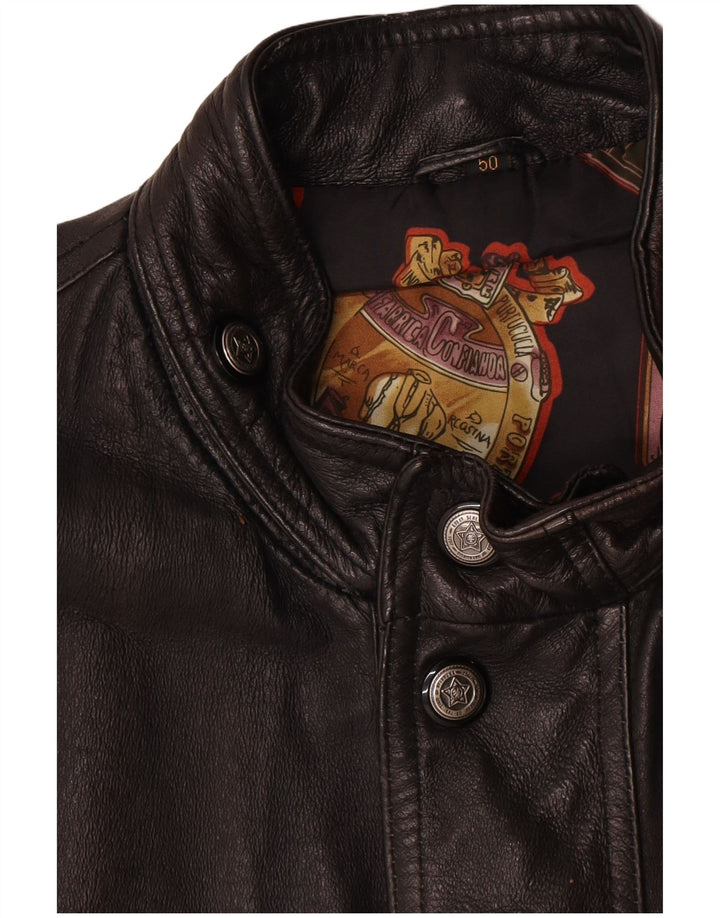 Vintage Mens Leather Gilet IT 50 Large Black Leather