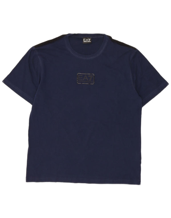 Emporio Armani Damen Grafik T-Shirt Top UK 16 Large Marineblau Baumwolle