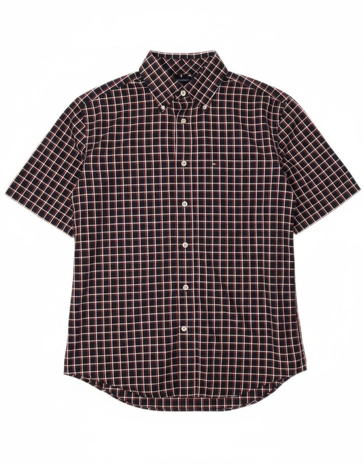 TOMMY HILFIGER Mens Short Sleeve Shirt Small Navy Blue Check Cotton