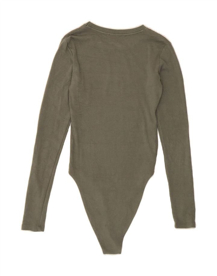 ZARA Womens Long Sleeve Bodysuit UK 10 Small Khaki Cotton Vintage Zara and Second-Hand Zara from Messina Hembry 