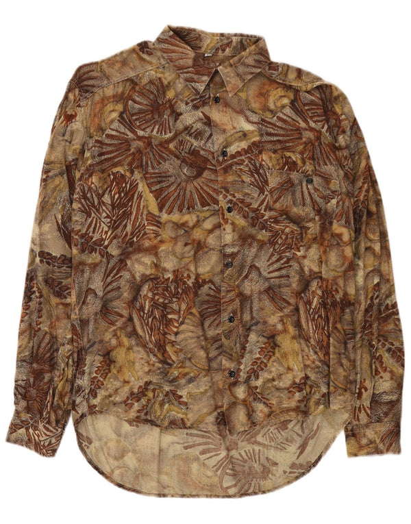 Camisa masculina vintage de viscose floral marrom médio