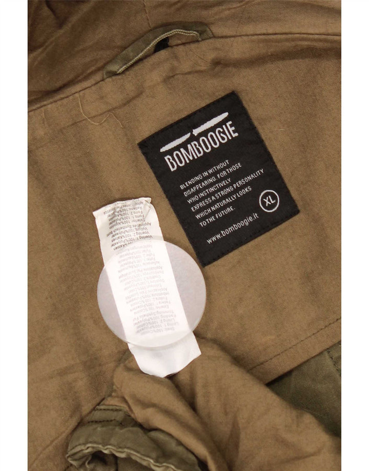 Bomboogie Mens Hooded Parka Jacket UK 42 XL Khaki Cotton