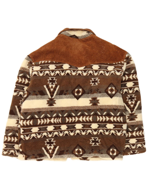 Out Limits Herre Sherpa Loose Fit Fleecejakke UK 38 Medium Brun Geometrisk