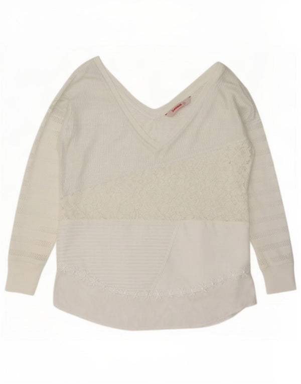 Desigual Chemisier à manches longues pour femme UK 44 Medium Blanc Floral Polyester