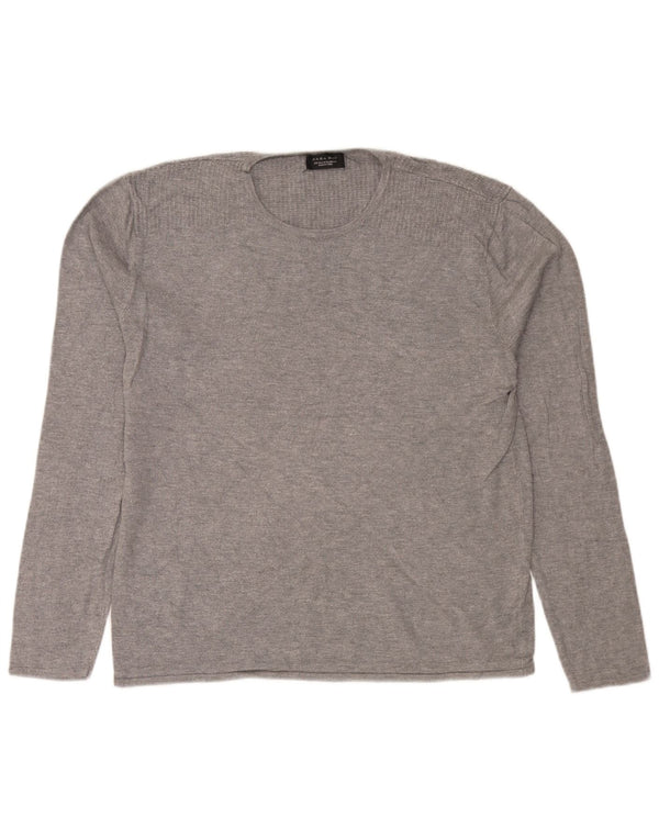 Zara Mens Crew Neck Jumper pulóver XL szürke viszkóz