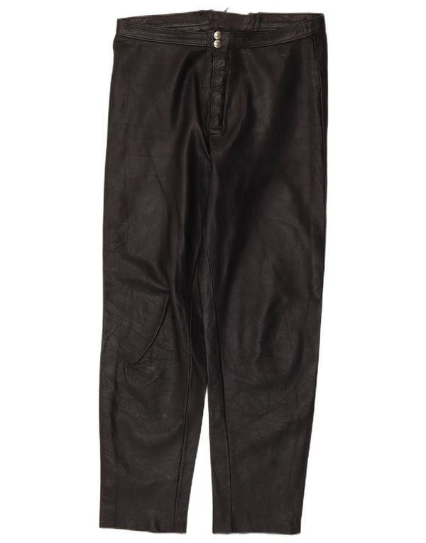 Pantaloni in pelle affusolati vintage da donna W30 L28 neri