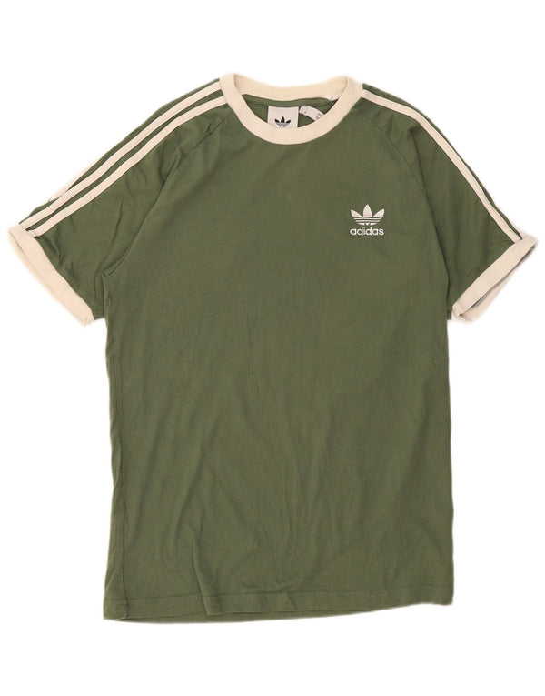 Adidas Mens T-Shirt Top Medium Green Colourblock Cotton