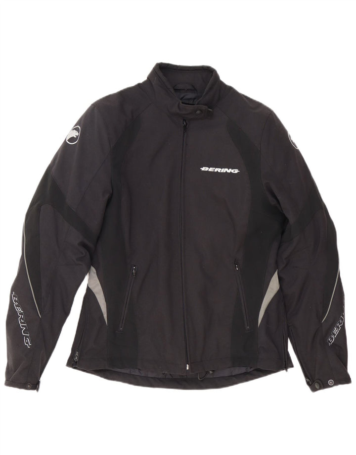 BERING Womens Graphic Racer Jacket UK 14 Mittelschwarzes Colourblock-Nylon