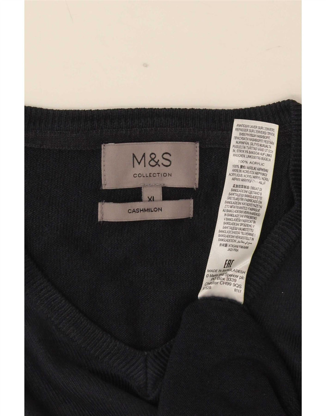Marks & Spencer Mens V-Neck Jumper Sweater XL Navy Blue Acrylic