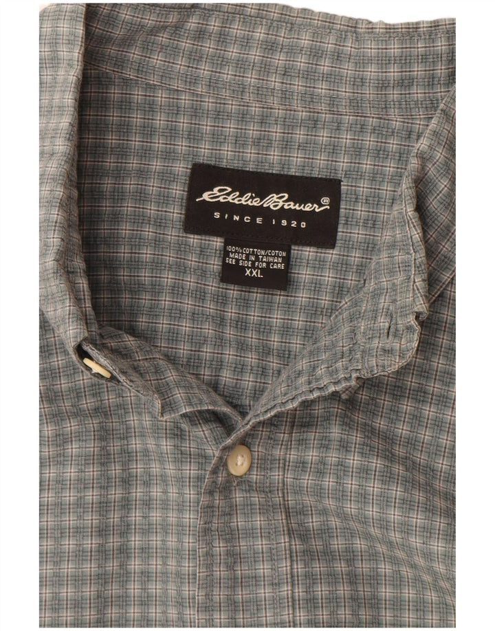 Eddie Bauer Mens Short Sleeve Shirt 2XL Grey Gingham Cotton