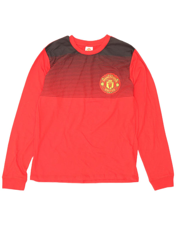 Manchester United Boys Graphic Top Long Sleeve 13-14 Years Red Colourblock