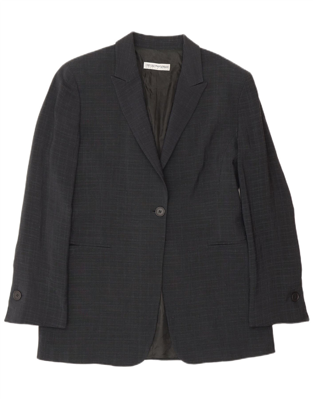 Emporio Armani Womens 1 Button Blazer Jacket IT 44 Medium Navy Blue Check