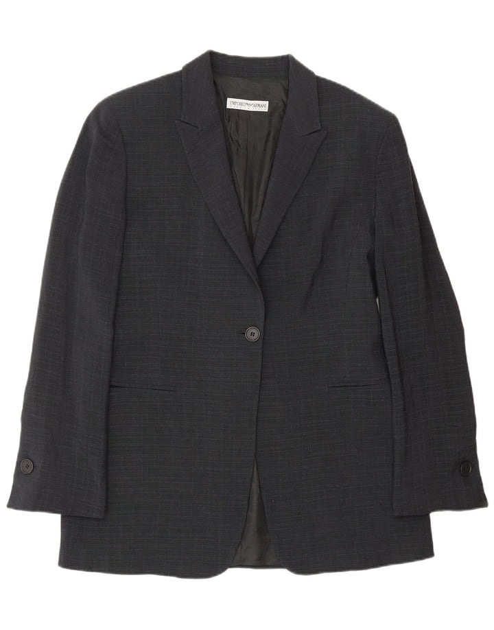Emporio Armani Womens 1 Button Blazer Jacket IT 44 Medium Navy Blue Check