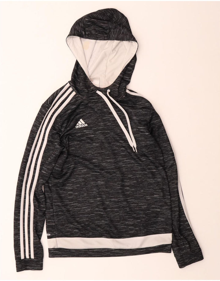 ADIDAS Womens Climalite Hoodie Jumper UK 14 Medium Grey Flecked Polyester