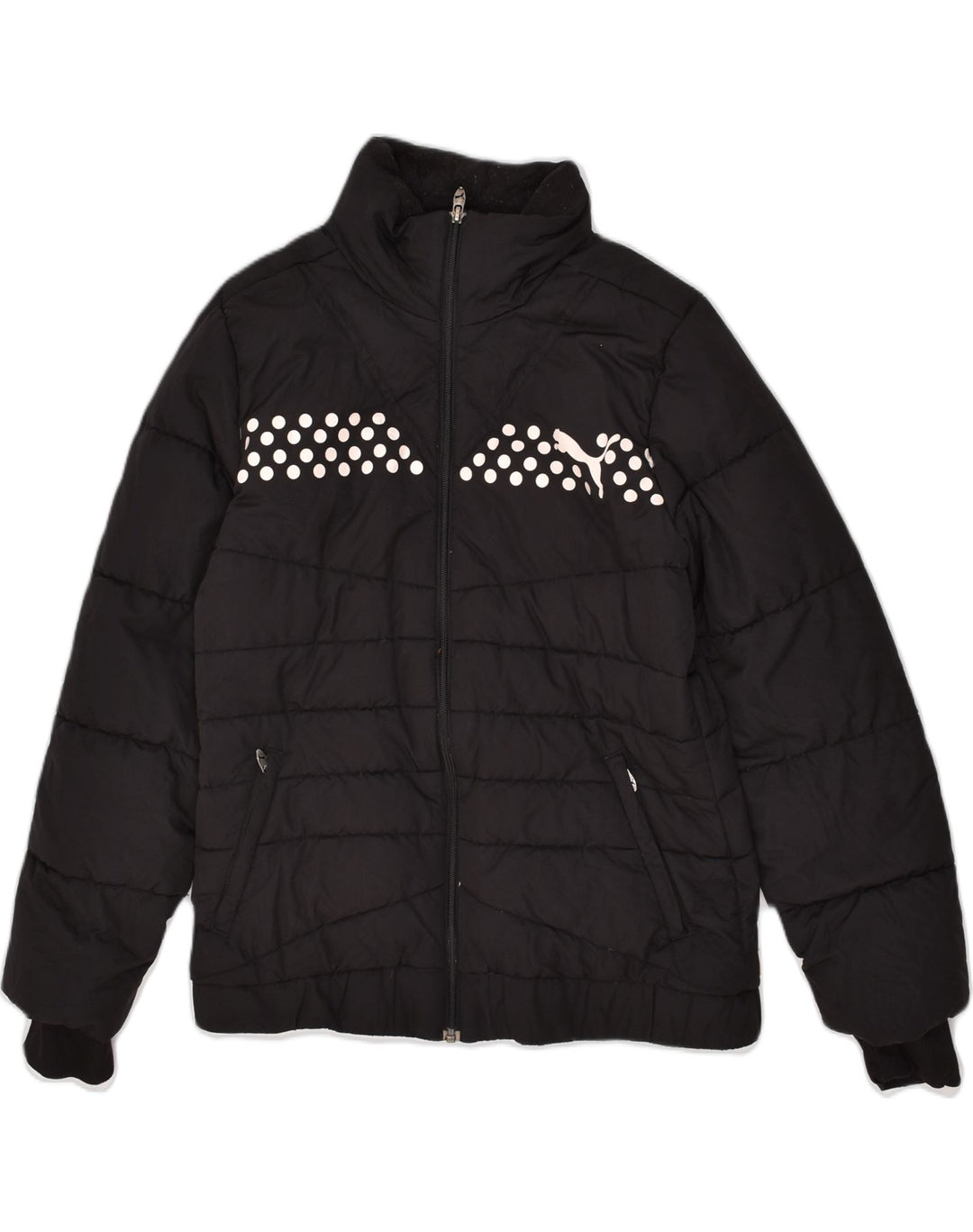 PUMA Womens Padded Jacket UK 16 Large Black Polyester | Vintage Puma | Thrift | Second-Hand Puma | Used Clothing | Messina Hembry 