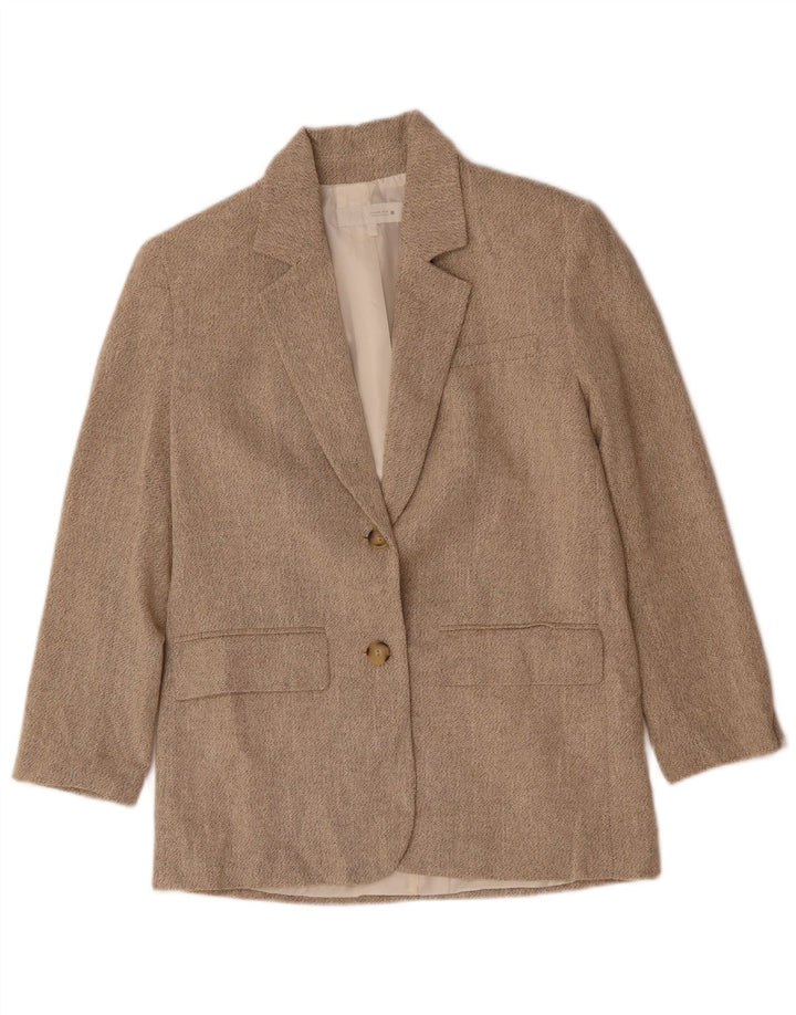 ZARA Womens Oversized 2 Button Blazer Jacket UK 6 XS Beige Polyester
