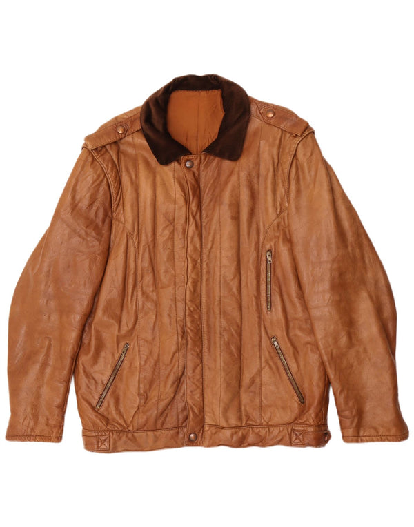 veste en cuir militaire vintage pour hommes IT 54 2XL Brown Colourblock