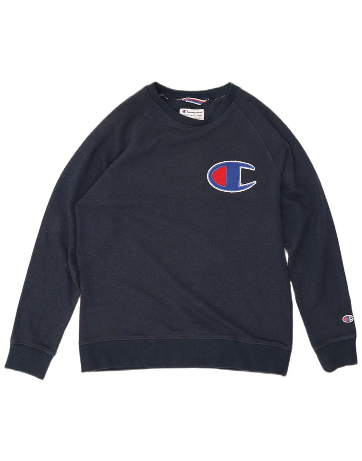CHAMPION Mens Graphic Sweatshirt Jumper Medium Navy Blue Cotton