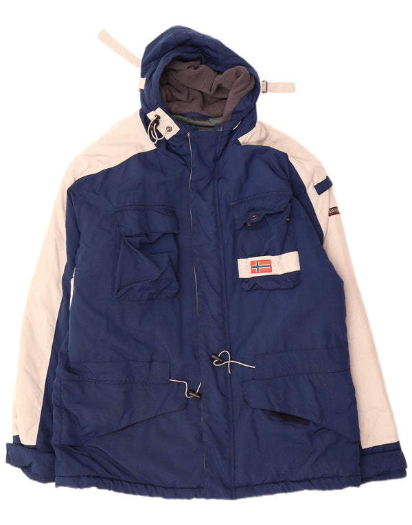Napapijri Herre Geographic Hætte Skijakke UK 42 XL Navy Blue Colourblock