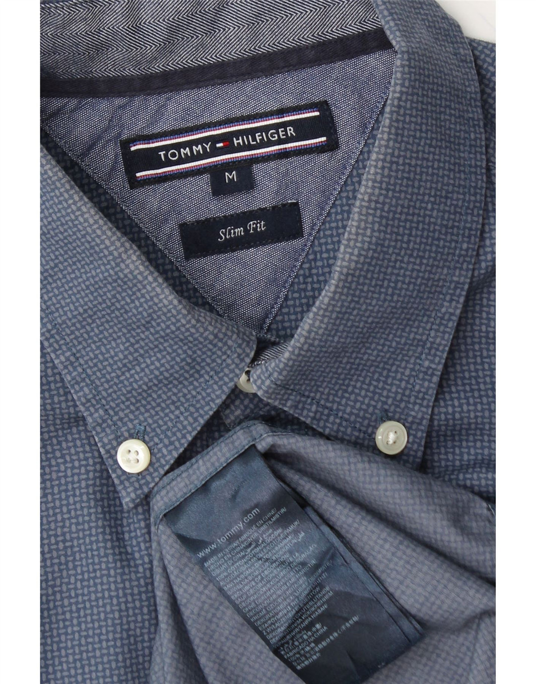 TOMMY HILFIGER Mens Slim Fit Shirt Medium Blue Spotted Cotton