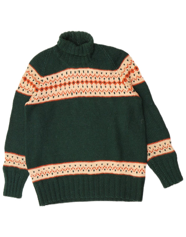 Vintage Womens Roll Neck Jumper Sweater UK 14 Medium Green Fair Isle