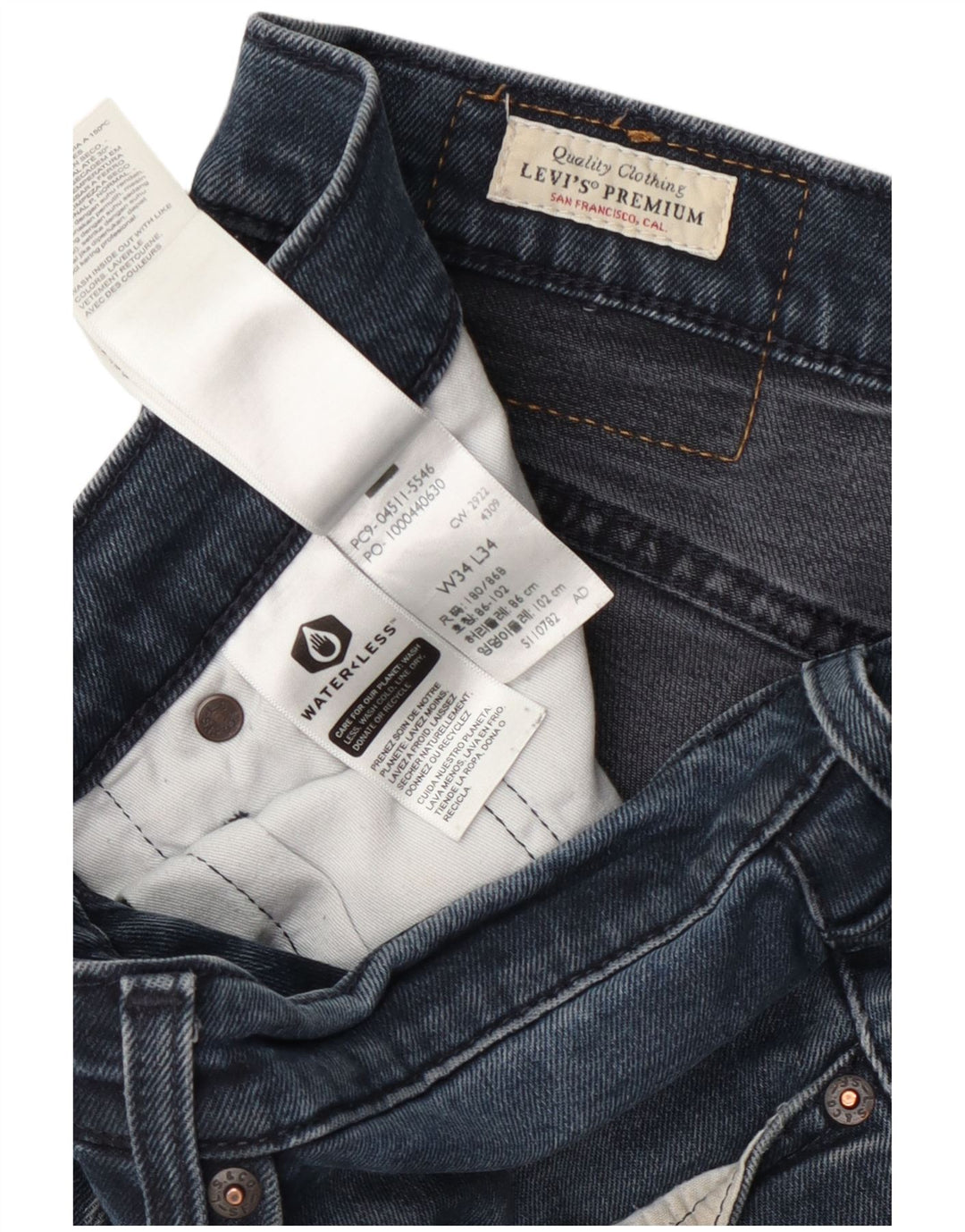 Jeans slim da uomo Levi's W34 L34 cotone blu navy