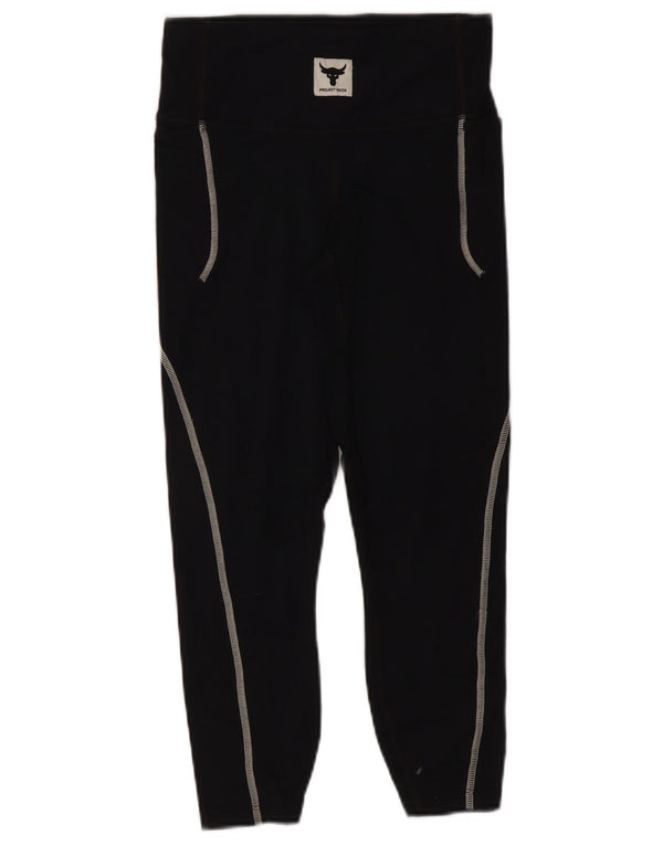 Under Armour Womens Project Rock Capri Leggings UK 8 Small Schwarzes Nylon