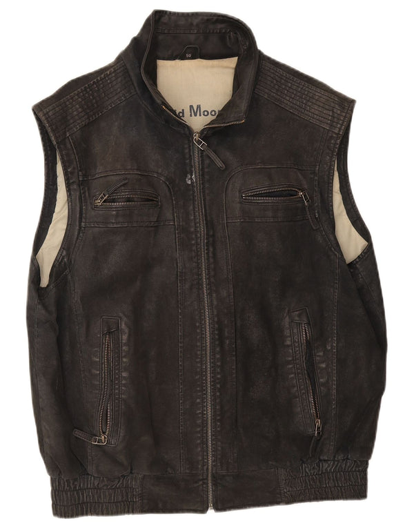 David Moore Chaleco de cuero para hombre IT 50 Grande Negro
