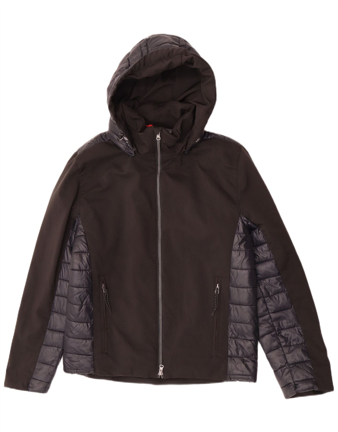 Brugi Mens Hooded Padded Jacket UK 40 Large Black Colourblock Polyester