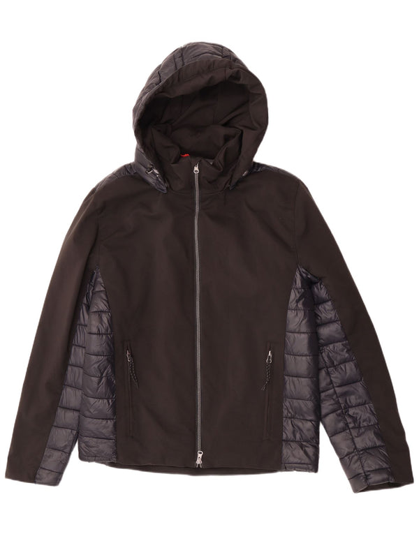 Brugi Mens Hooded Padded Jacket UK 40 Large Black Colourblock Polyester