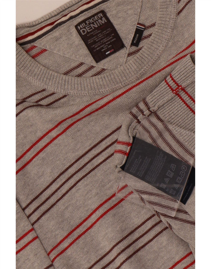 TOMMY HILFIGER Herre sweater med rund hals, mellemgrå stribet bomuld