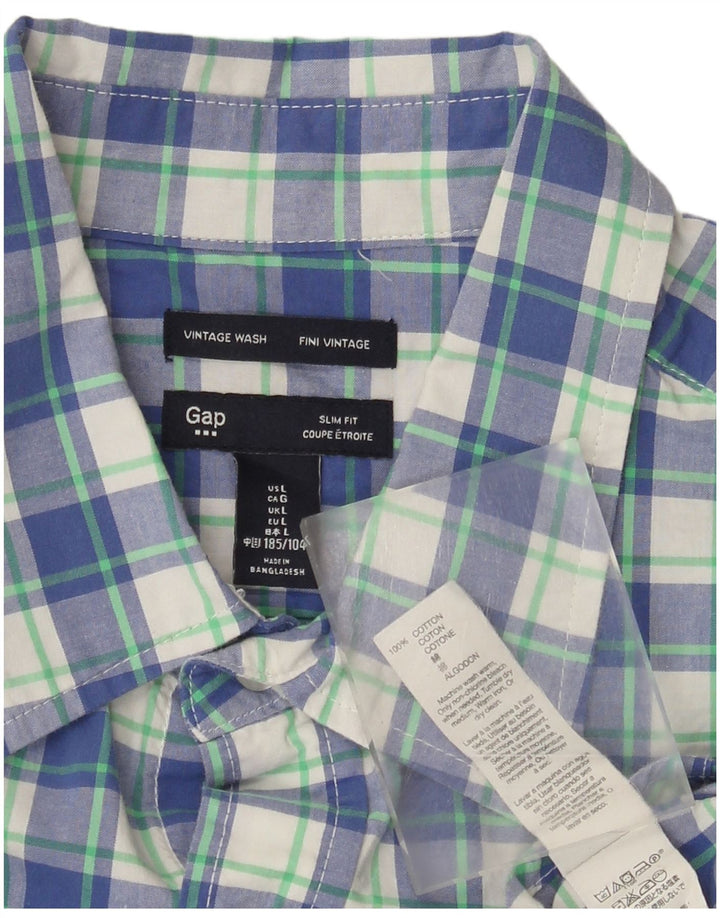 Gap Mens Slim Fit Shirt Large Blue Check Cotton