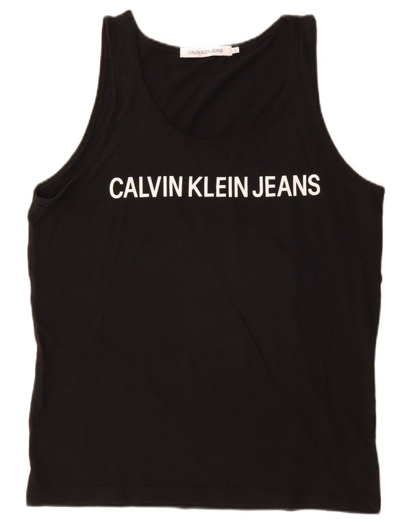 Calvin Klein Jeans Kvinder Grafisk Vest Top UK 16 Stor Sort Bomuld