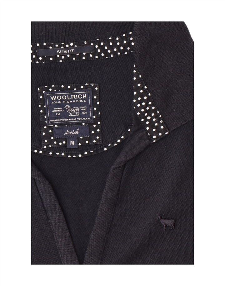 WOOLRICH Womens Stretch Slim Fit Polo Shirt UK 12 Medium Navy Blue Vintage Woolrich and Second-Hand Woolrich from Messina Hembry 