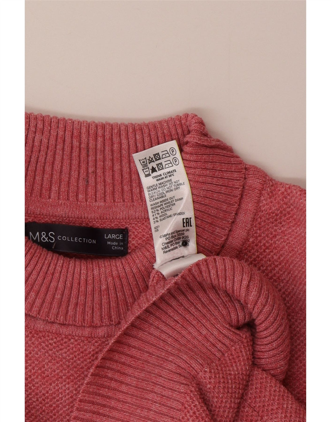 Marks & Spencer Womens Oversized Roll Neck Jumper Sweater UK 16 Large Pink