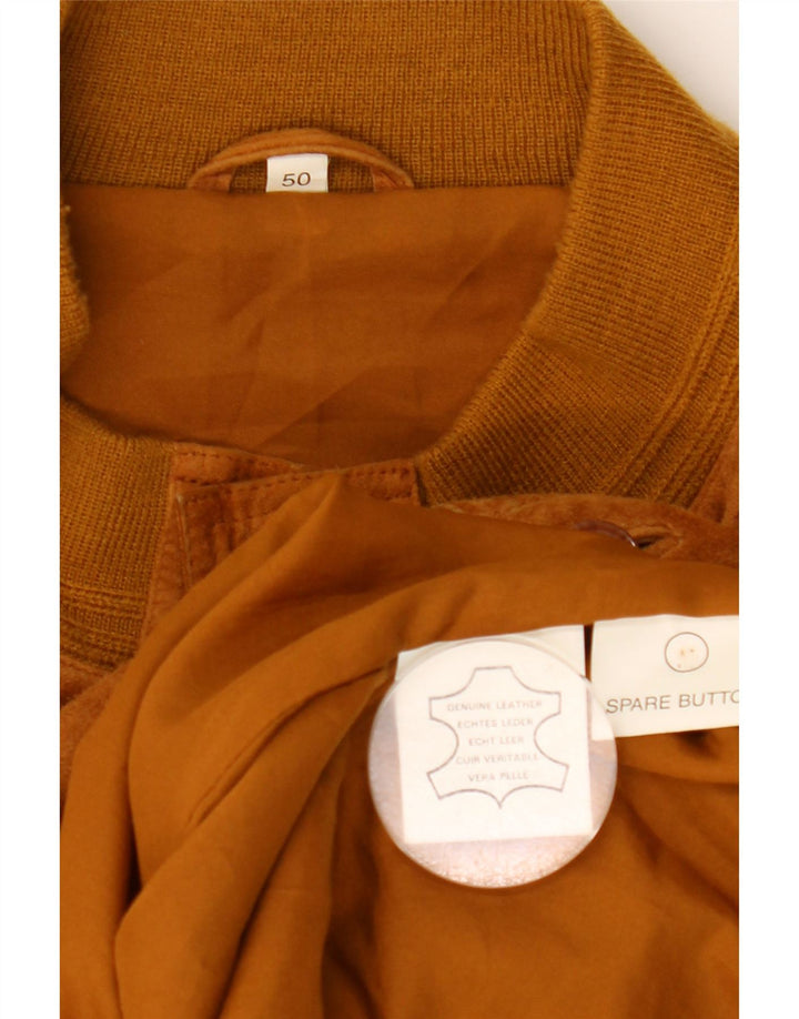 Giubbotto bomber in pelle scamosciata vintage da uomo EU 50 grande in pelle marrone
