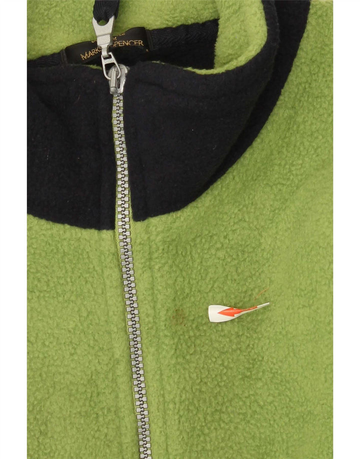 Marks & Spencer Mens Zip Neck Fleece Jumper Large Green Colourblock