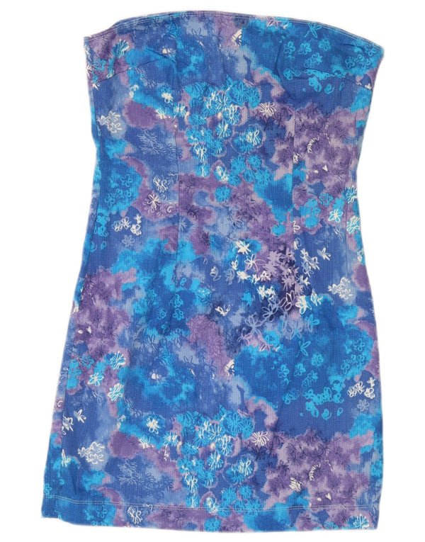Vintage Damen Trägerloses Kleid UK 10 Small Blue Floral Festival