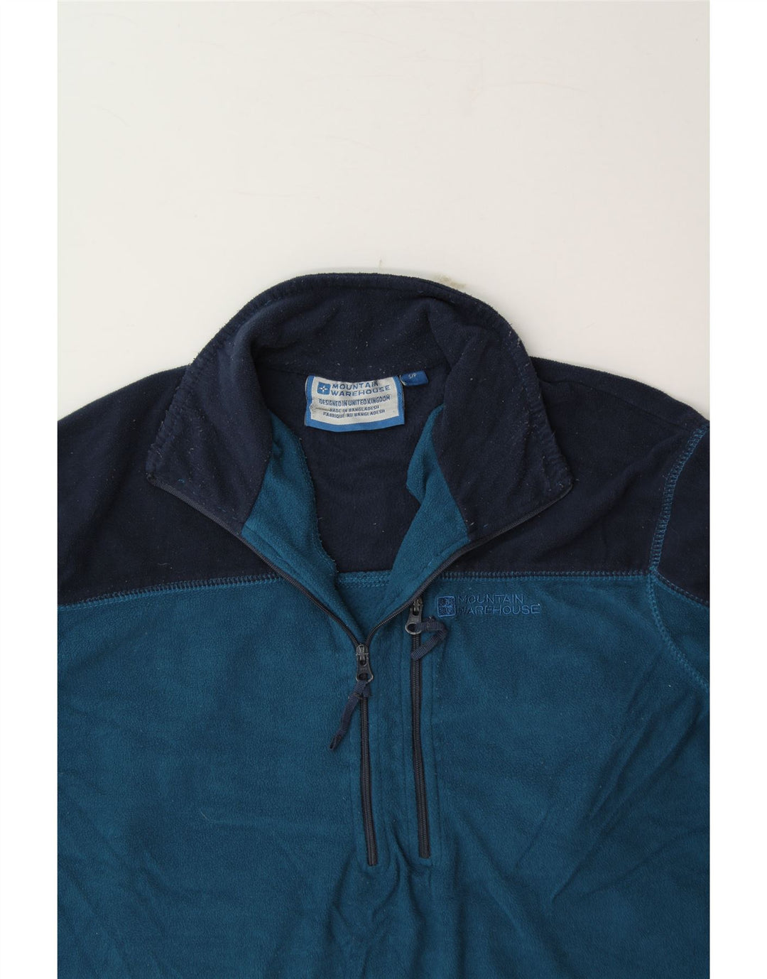 MOUNTAIN WAREHOUSE Mens Zip Neck Fleece Jumper Small Blue Colourblock Vintage Mountain Warehouse and Second-Hand Mountain Warehouse from Messina Hembry 