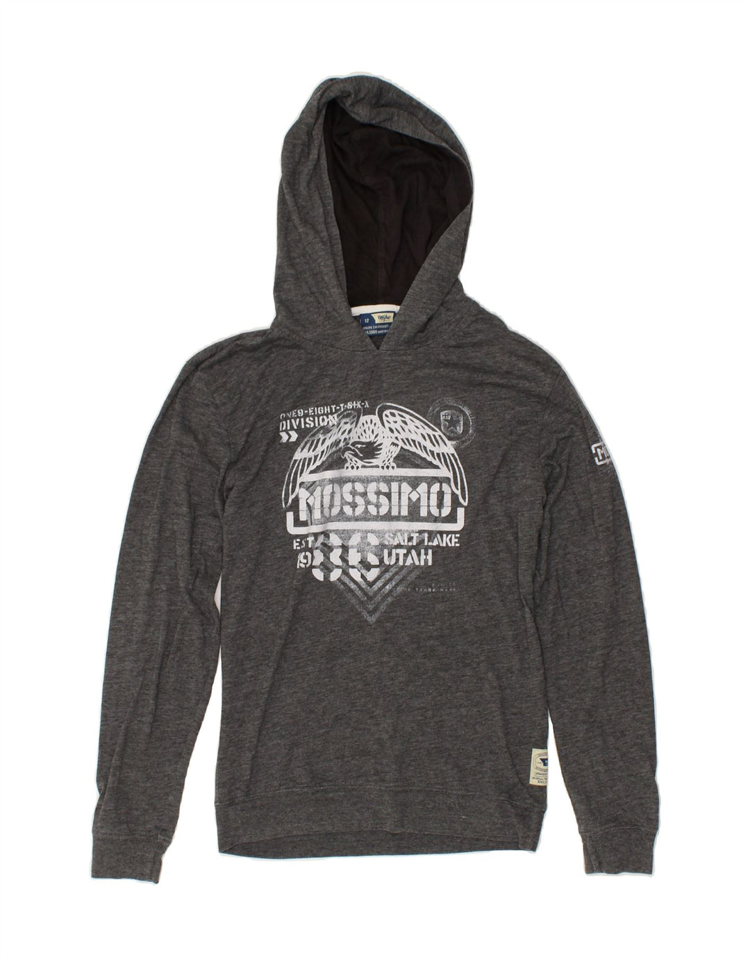 MOSSIMO Boys Graphic Hoodie Jumper 11-12 Years Grey Cotton | Vintage Mossimo | Thrift | Second-Hand Mossimo | Used Clothing | Messina Hembry 