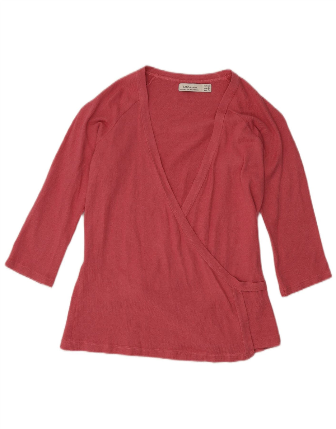 Zara Womens 3/4 Sleeve Wrap Blouse Top UK 12 Medium Pink Viscose