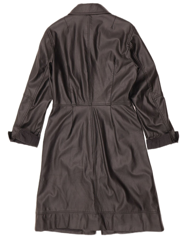 Gas Womens Faux Leather Overcoat UK 12 Medium Black Cotton