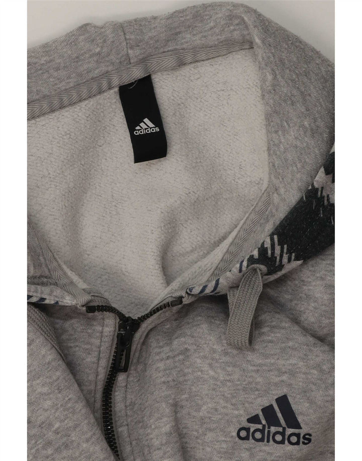 Adidas Mens Zip Hoodie Sweater Large Grey Geometric